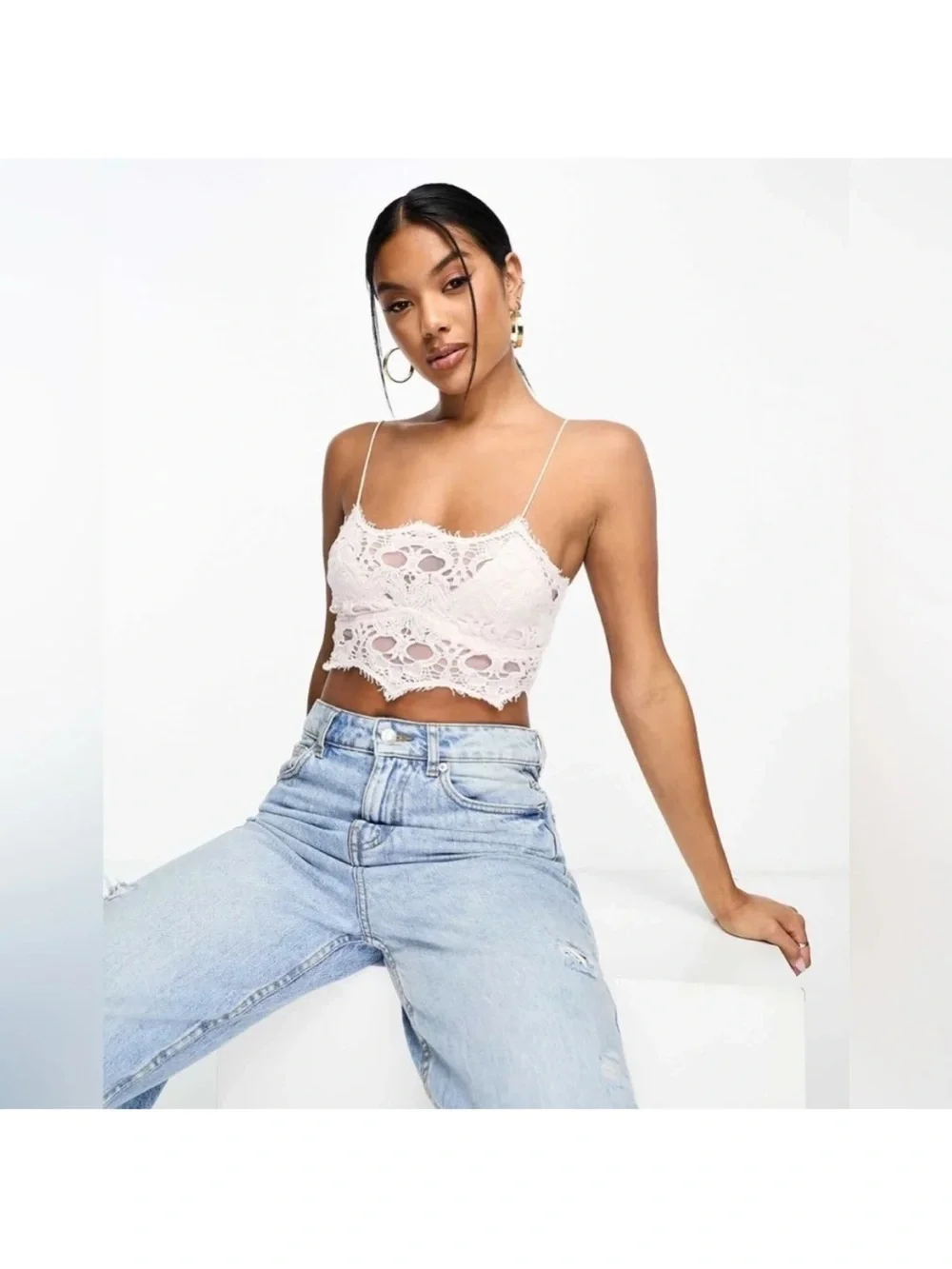 Free People One Adella White Lace Bralette Crop Top size s boho chic festival